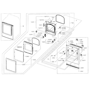 Frame Front & Door Diagram and Parts List for DV45H7000GW A2-0001 Samsung Dryer