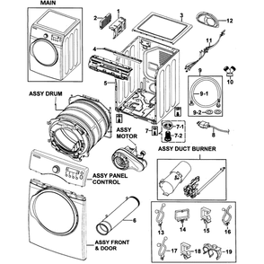 Main Assembly Diagram and Parts List for DV350AGR XAA-0000 Samsung Dryer