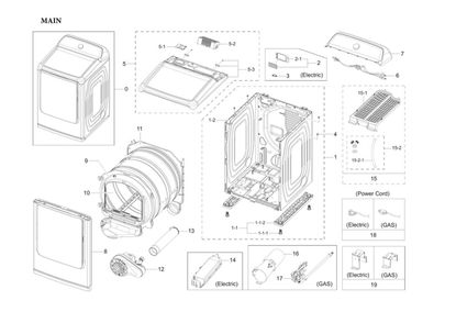 Main Assembly Diagram and Parts List for DVE54R7600C A3-00 Samsung Dryer