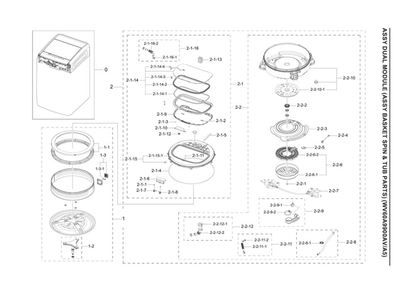 Basket Spin And Tub Assembly Diagram and Parts List for WV60A9900AV A5-00 Samsung Washer