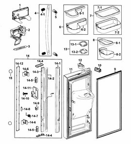 Refrigerator Door-l Diagram and Parts List for RF267AZPN XAA-0000 Samsung Refrigerator