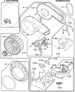 Motor Assy Diagram and Parts List for DV448AEE XAA-0000 Samsung Dryer