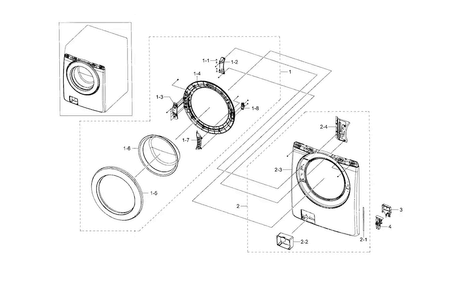 Frame Front & Door Diagram and Parts List for WF210ANW XAA-0002 Samsung Washer