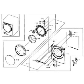 Front/door Assy Diagram and Parts List for WF435ATGJRA A1-0002 Samsung Washer