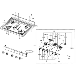 Cooktop Assembly Diagram and Parts List for NX583G0VBBB AA-00 Samsung Range