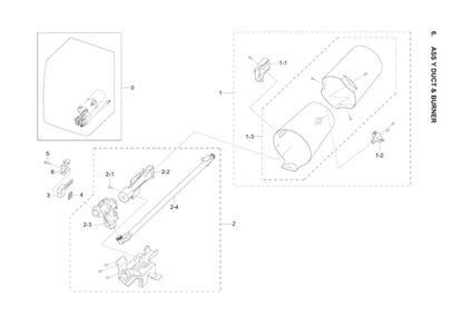Duct And Burner Assembly Diagram and Parts List for DVG45B6300W A3-00 Samsung Dryer