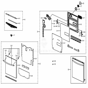 Assembly Door Diagram and Parts List for DW80K7050US (AA)(0003) Samsung Dishwasher