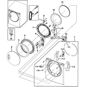 Door Assembly Diagram and Parts List for DV219AGB XAA-0000 Samsung Dryer