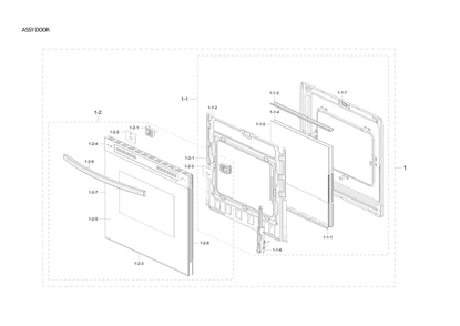 Door Assembly Diagram and Parts List for NX60T8111SS AA-00 Samsung Range