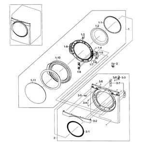 Front / Door Assembly Diagram and Parts List for DV448AGP XAA-02 Samsung Dryer