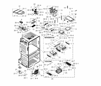 Fridge Diagram and Parts List for RF25HMEDBBC AA-0003 Samsung Refrigerator