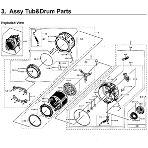 Tub And Drum Diagram and Parts List for WF45M5100AW A5-00 Samsung Washer