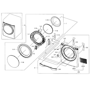 Front Assy Diagram and Parts List for DV435ETGJRA A1-0001 Samsung Dryer