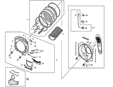 Drum Assy Diagram and Parts List for DV410AGW XAA Samsung Dryer