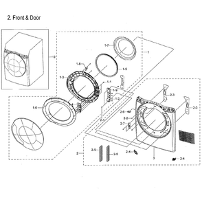 Frame Front And Door Diagram and Parts List for DVE45M5500W A3-0000 Samsung Dryer