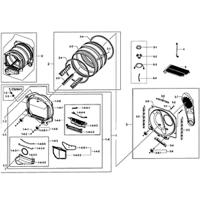 Drum Assembly Diagram and Parts List for DV50F9A8GVW A2-01 Samsung Dryer