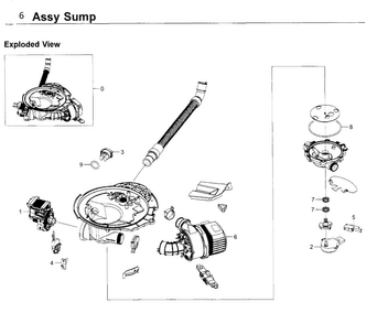 Sump Diagram and Parts List for DW80K7050US AA-0000 Samsung Dishwasher