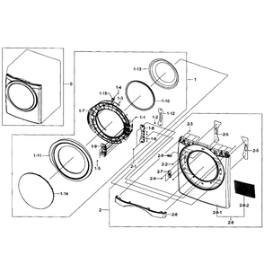 Front / Door Assembly Diagram and Parts List for DV435GTGJWR A1-01 Samsung Dryer