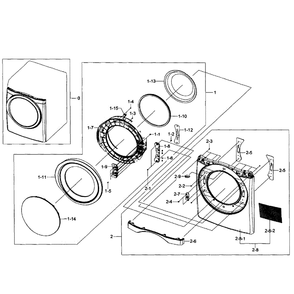 Front / Door Assembly Diagram and Parts List for DV435ETGJWR A1-01 Samsung Dryer