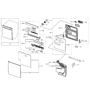 Door Assembly Diagram and Parts List for DW80J7550UW AA-0001 Samsung Dishwasher