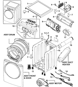 Main Assy Diagram and Parts List for DV337AEG XAA-0000 Samsung Dryer