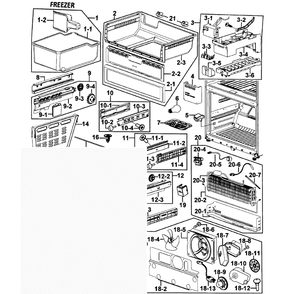 Freezer Diagram and Parts List for RF265AASH XAA-0000 Samsung Refrigerator