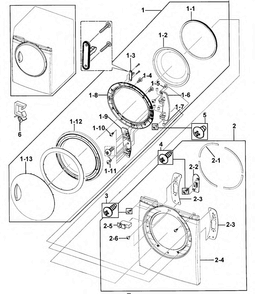Door Assy Diagram and Parts List for DV218AGB XAA-0000 Samsung Dryer