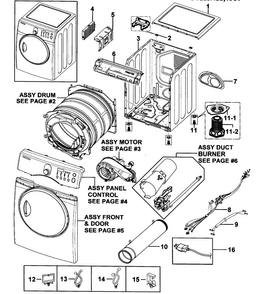 Main Assy Diagram and Parts List for DV219AGB XAA-0000 Samsung Dryer