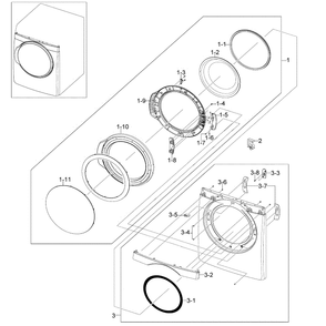 Frame Front And Door Diagram and Parts List for DV448AGW XAA-02 Samsung Dryer