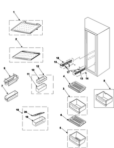 Refrigerator Shelves Diagram and Parts List for RS2644SW XAA Samsung Refrigerator