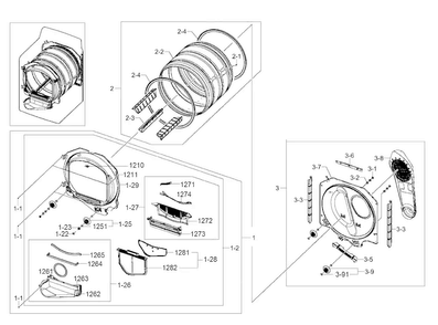 Drum Assy Diagram and Parts List for DV400EWHDWR AA-0000 Samsung Dryer