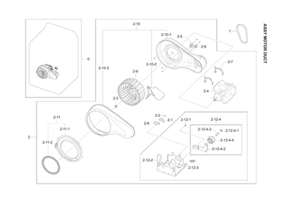 Motor Duct Assembly Diagram and Parts List for DV45K7100EW A3-00 Samsung Dryer