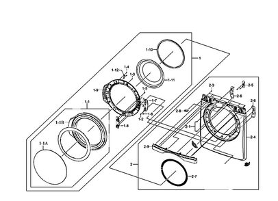 Front/door Assy Diagram and Parts List for DV407AEW XAA-0002 Samsung Dryer