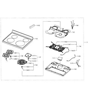 Cooktop Assembly Diagram and Parts List for NE597N0PBSR AA-02 Samsung Range