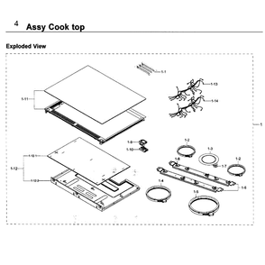 Cooktop Diagram and Parts List for NE58K9500SG AA-0001 Samsung Range