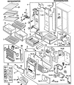 Cabinet Diagram and Parts List for RS2556WW XAA-0000 Samsung Refrigerator