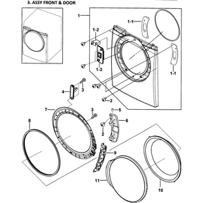 Front Assembly Diagram and Parts List for DV337AGL XAA-00 Samsung Dryer