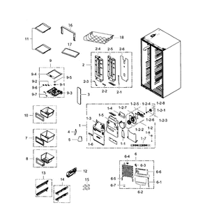 Fridge Diagram and Parts List for RS267TDRS XAA-0000 Samsung Refrigerator