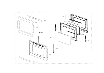 Door Diagram and Parts List for NX583G0VBBB AA-00 Samsung Range
