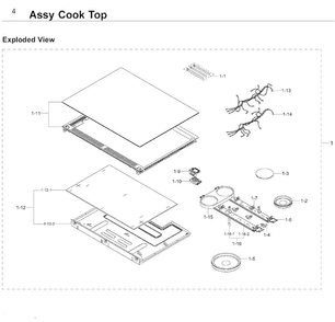 Cooktop Diagram and Parts List for NE58F9710WS AA-0004 Samsung Range