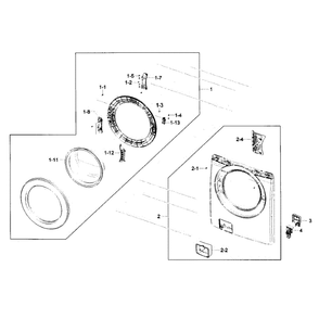 Front Panel Diagram and Parts List for WF231ANW XAA-01 Samsung Washer