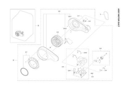 Motor Duct Assembly Diagram and Parts List for DVE45T3400V A3-00 Samsung Dryer