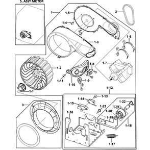 Motor Assembly Diagram and Parts List for DV338AEB XAA-0000 Samsung Dryer