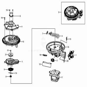 Assembly Sump Diagram and Parts List for DW80J3020US (AA)(0001) Samsung Dishwasher