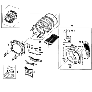 Drum Assembly Diagram and Parts List for DV520AGP XAA-04 Samsung Dryer
