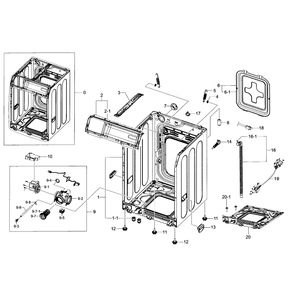 Frame And Cover Diagram and Parts List for WF36J4000AW A2-0000 Samsung Washer