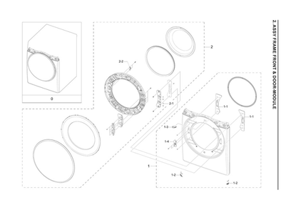 Front Frame/Door-Module Assembly Diagram and Parts List for DVE50A8500V A3-00 Samsung Dryer