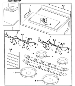 Cooktop Assy Diagram and Parts List for FER300SB XAA-0000 Samsung Range
