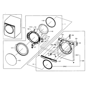 Front / Door Assembly Diagram and Parts List for DV393GTPAWR A1-02 Samsung Dryer