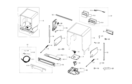 Case Assy Diagram and Parts List for DW80H9940US AA-0000 Samsung Dishwasher